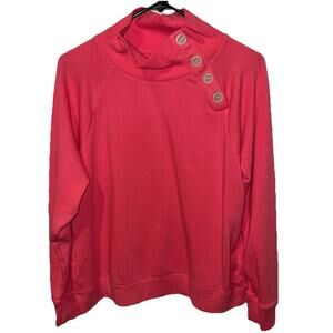 J.Crew Tangerine-Pink Soft Sweatshirt Sz. L Casual HighNeck Button Pullover